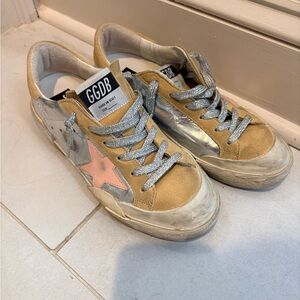 Golden Goose Superstar Sneakers with Beige and Silver